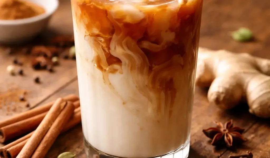 Iced chai latte with spices