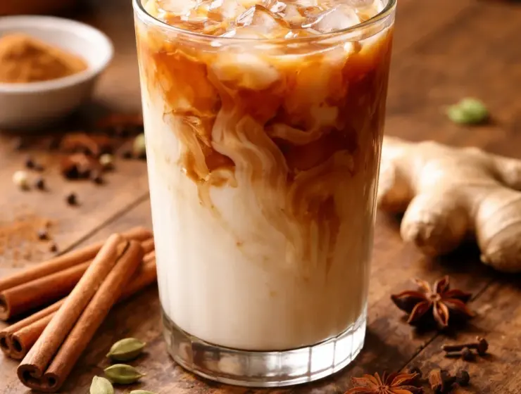 Iced chai latte with spices