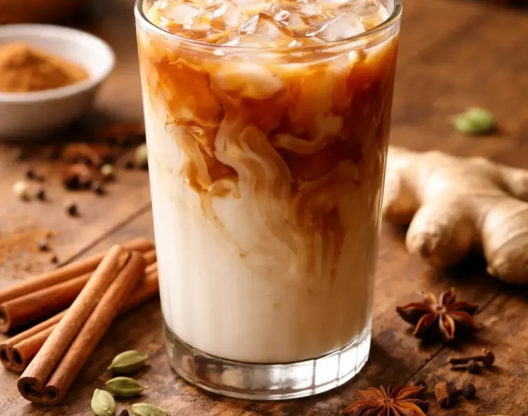 Iced chai latte with spices