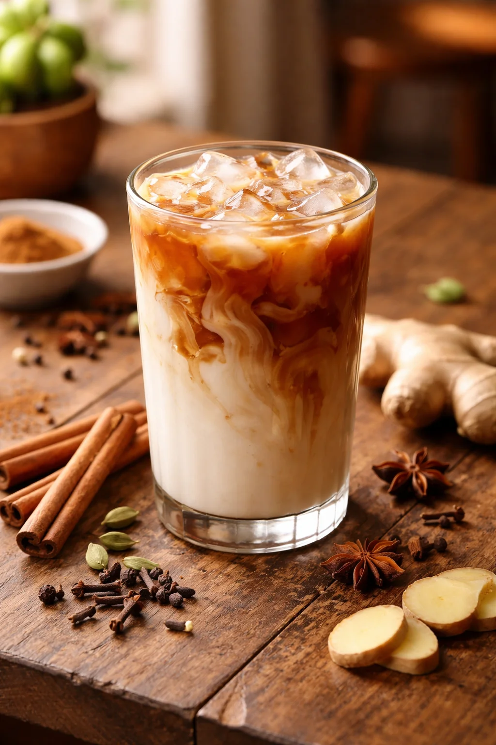 Iced chai latte with spices