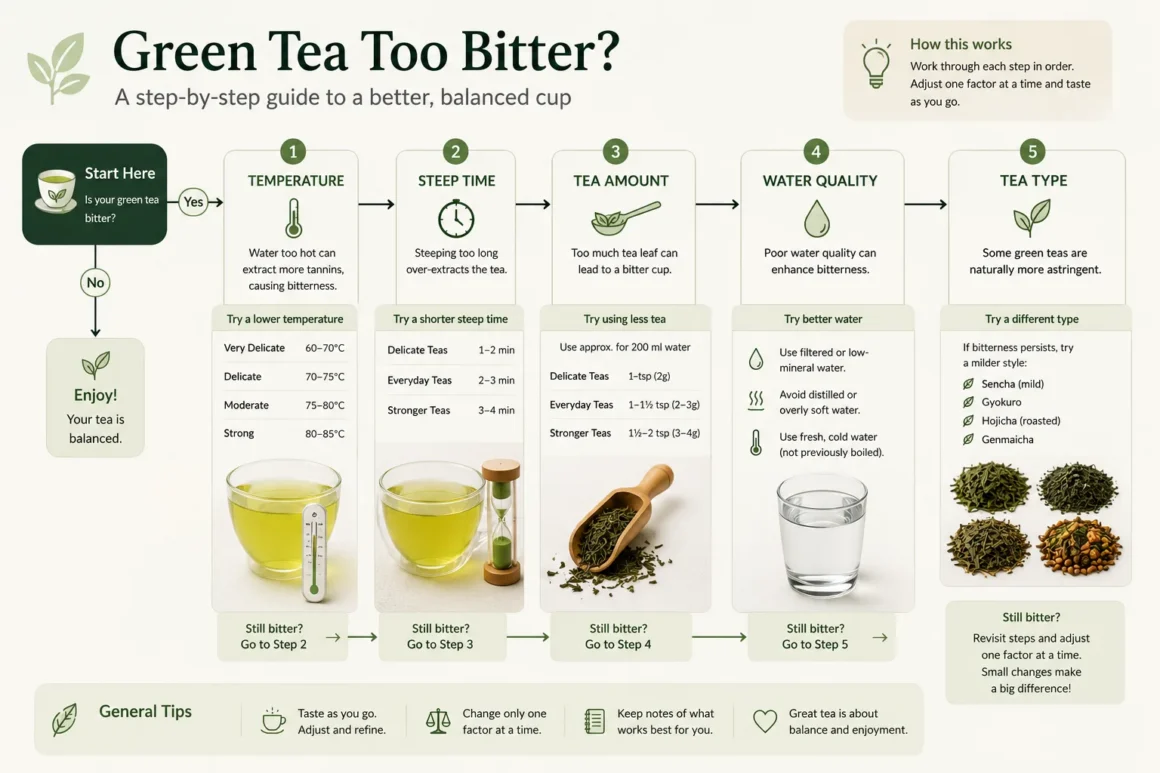 Flowchart for identifying and fixing bitter green tea