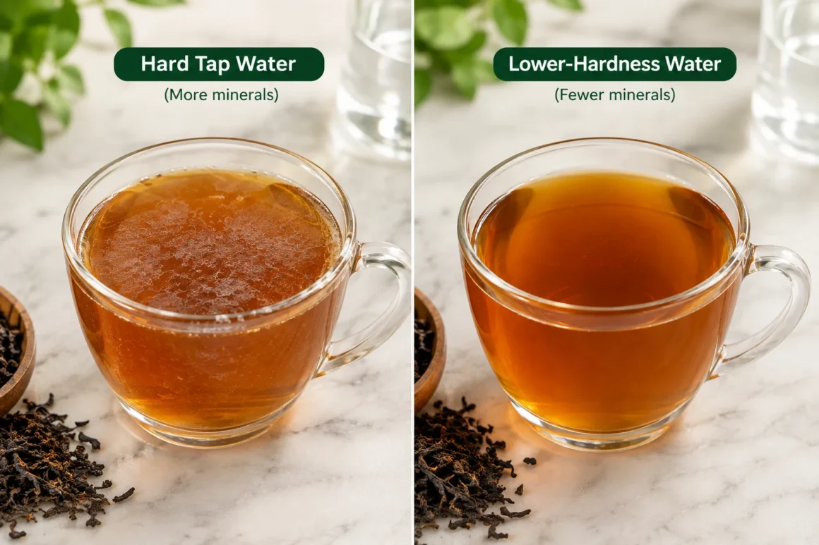Tea brewed with hard water compared with lower-hardness water