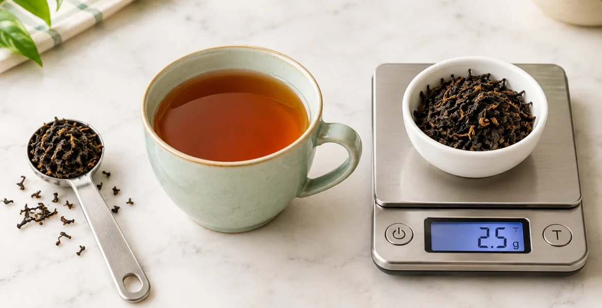 Loose leaf tea measured for one cup