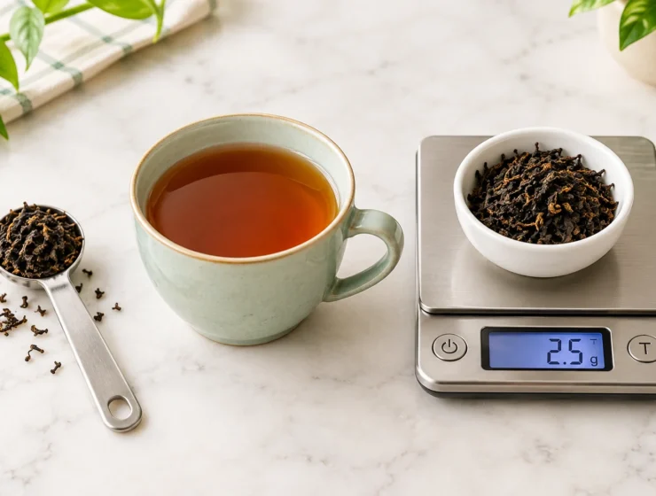 Loose leaf tea measured for one cup