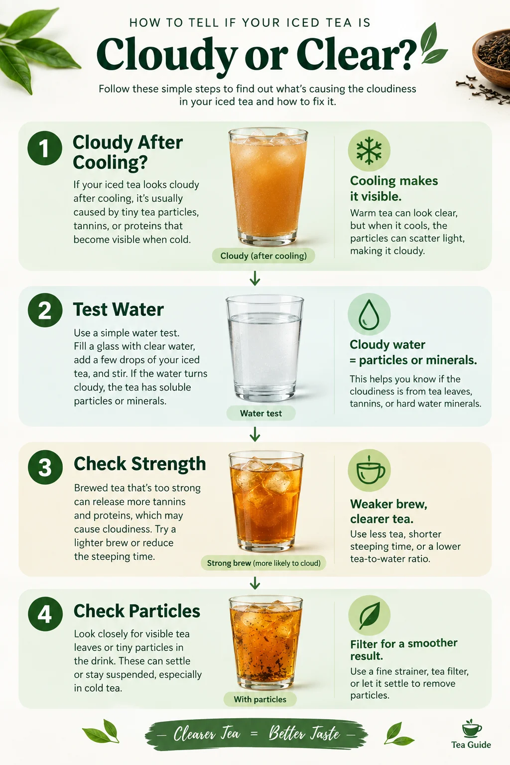 Steps for finding and fixing the cause of cloudy tea
