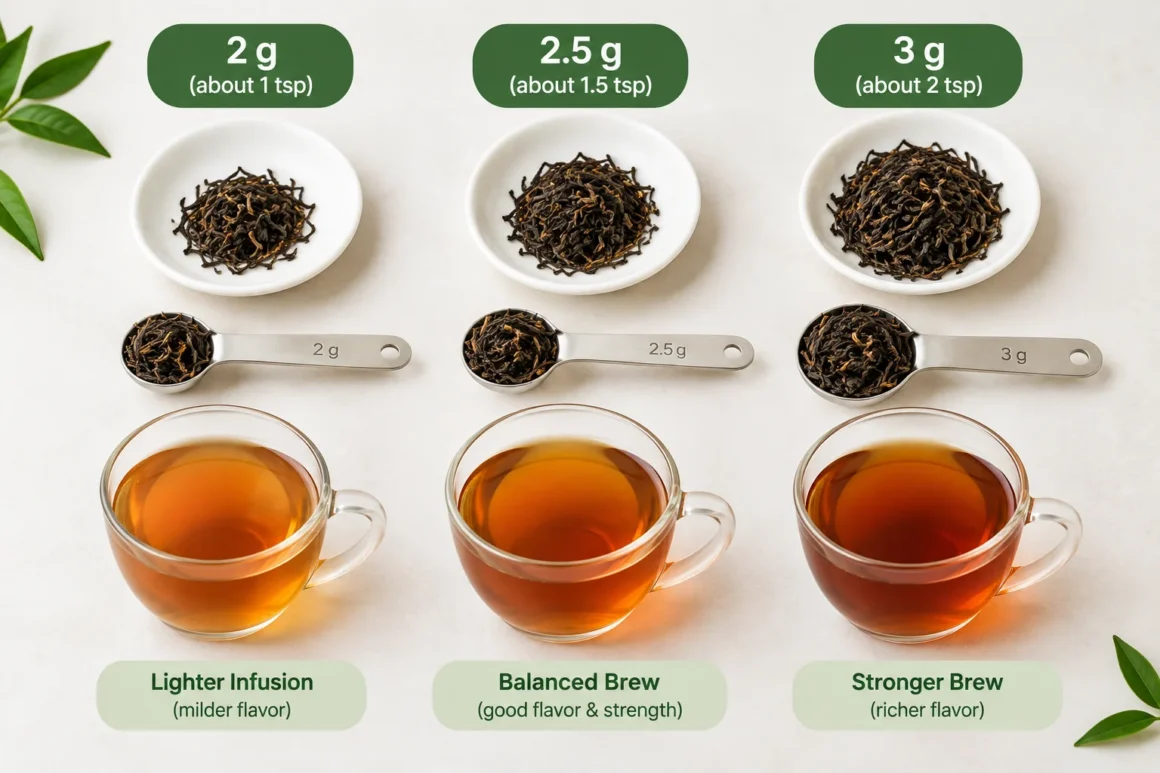 2, 2.5 and 3 grams of loose leaf tea

